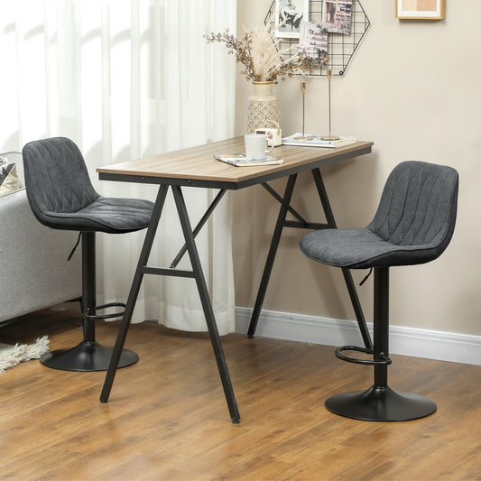 HOMCOM Set of Two Linen-Look Bar Stools - Charcoal Grey