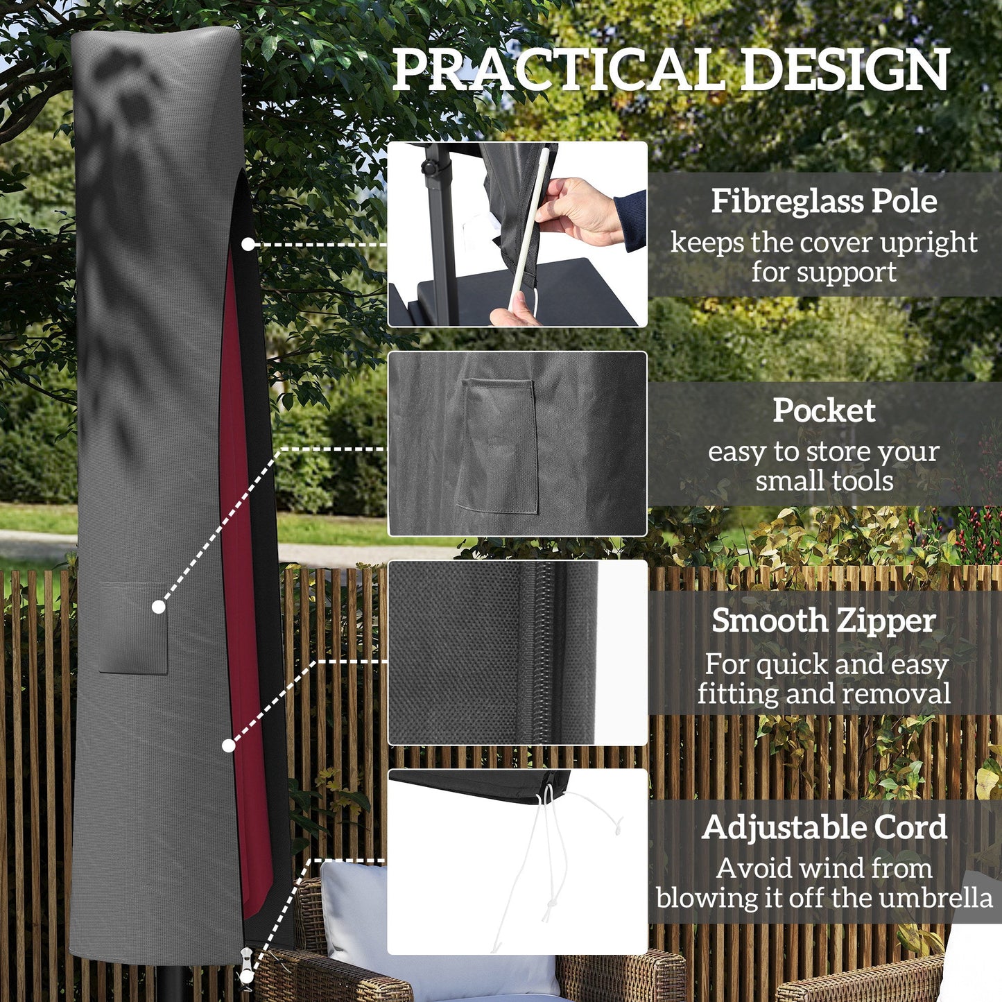 Outsunny Parasol Umbrella Cover - Grey