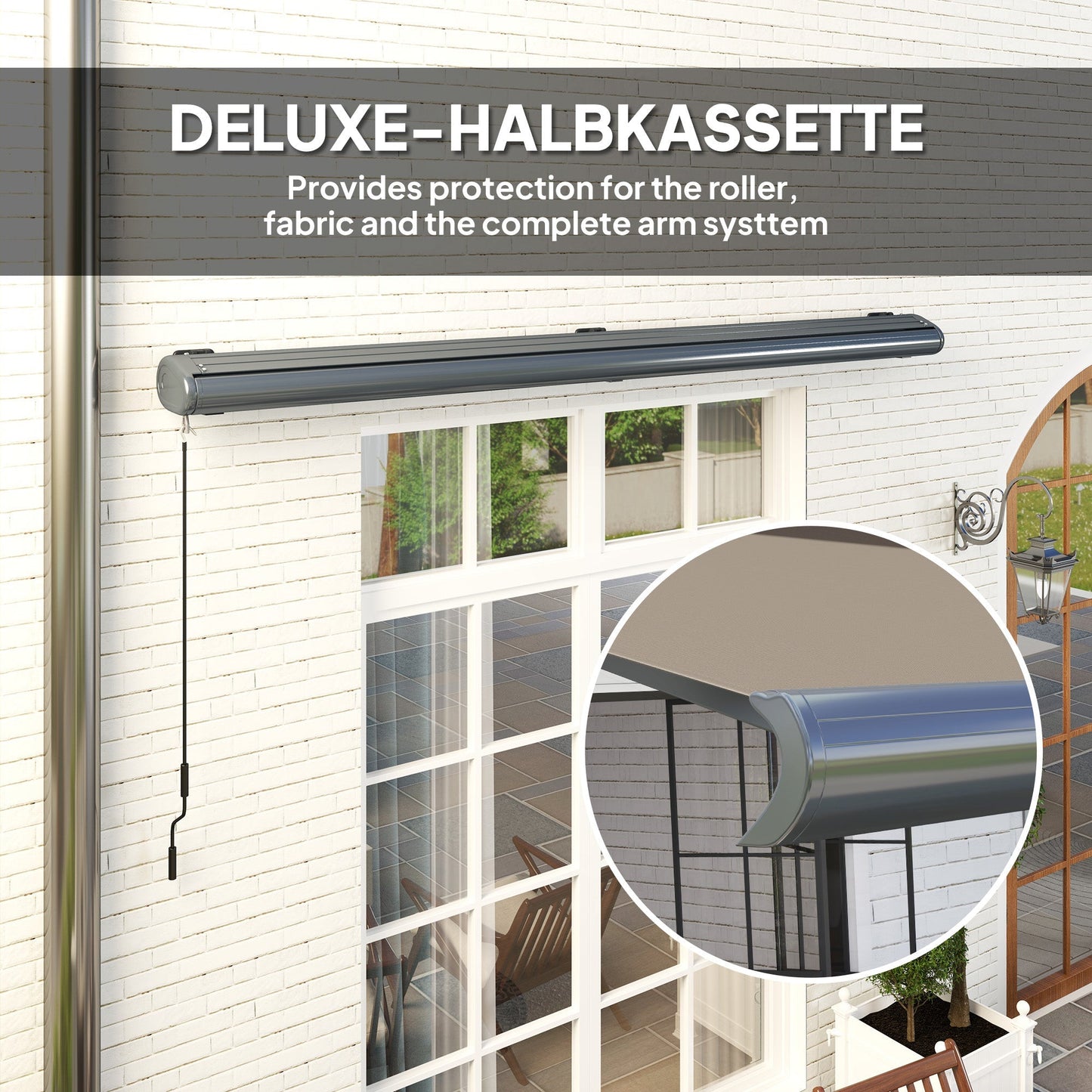 Outsunny 4 x 3(m) Full Cassette Electric Awning with Remote Controller, Aluminium Frame DIY Retractable Garden Awning, UPF50+ Sun Shade Canopy for Deck Door Window, Light Grey