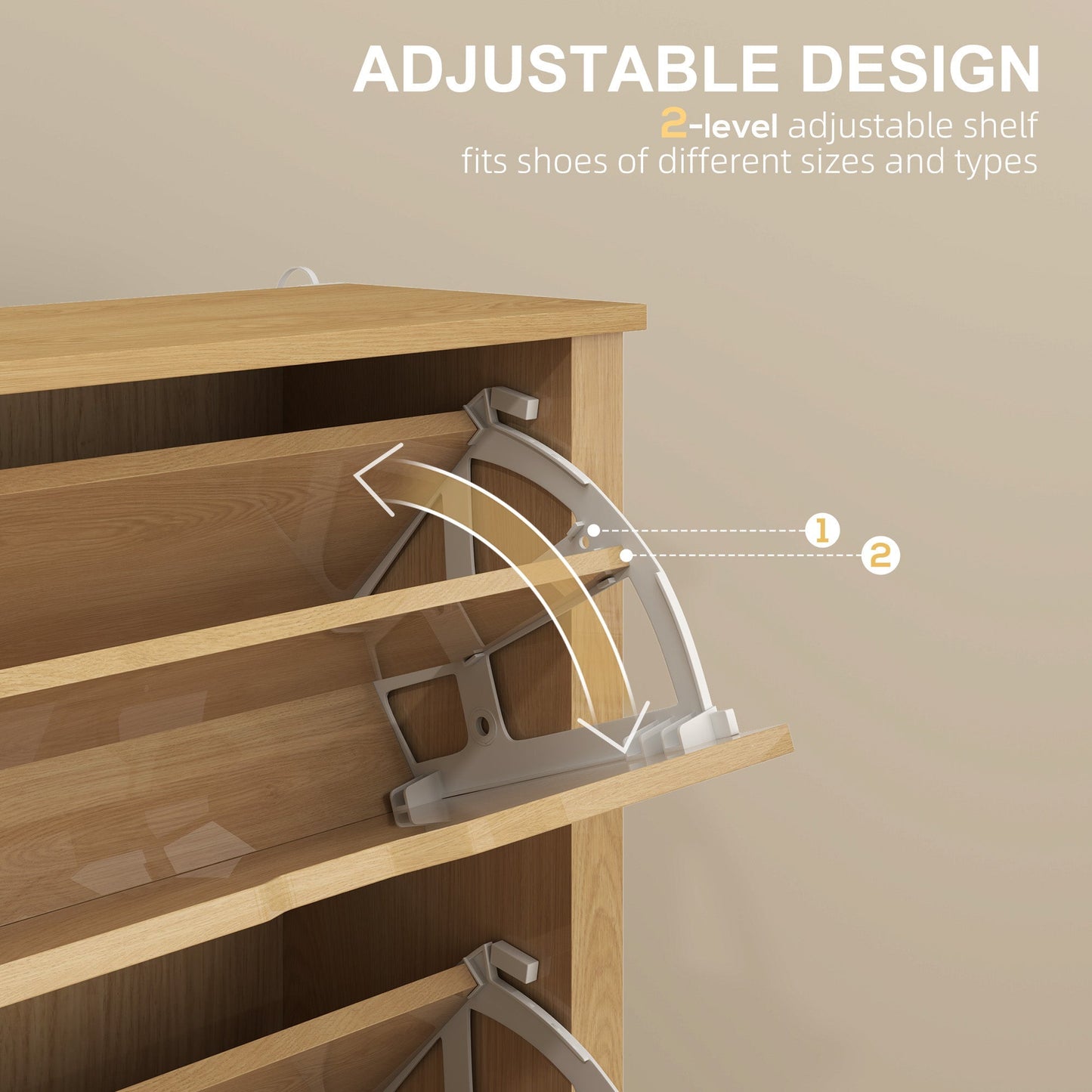 HOMCOM Slim Shoe Cabinet, Narrow Shoe Cupboard with 3 Drawers, Adjustable Shelves for 18 Pairs of Shoes, Natural Wood Finish