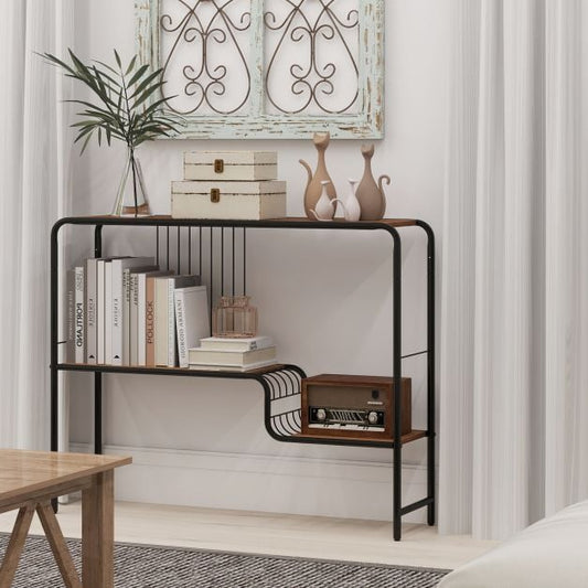 Console Table with Storage Shelf and Metal Frame for Living Room
