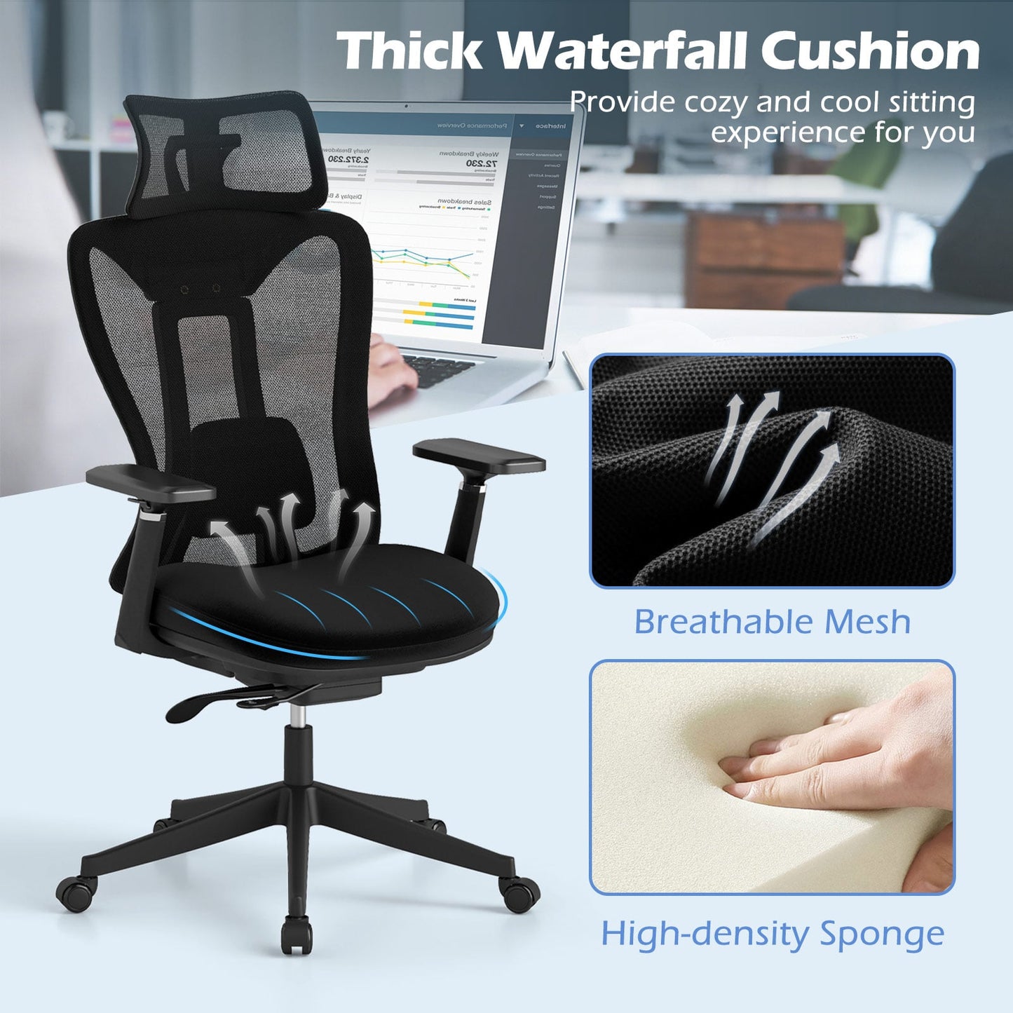 Ergonomic Mesh Office Chair High Back Executive Chair with Adjustable Lumbar Support-Black