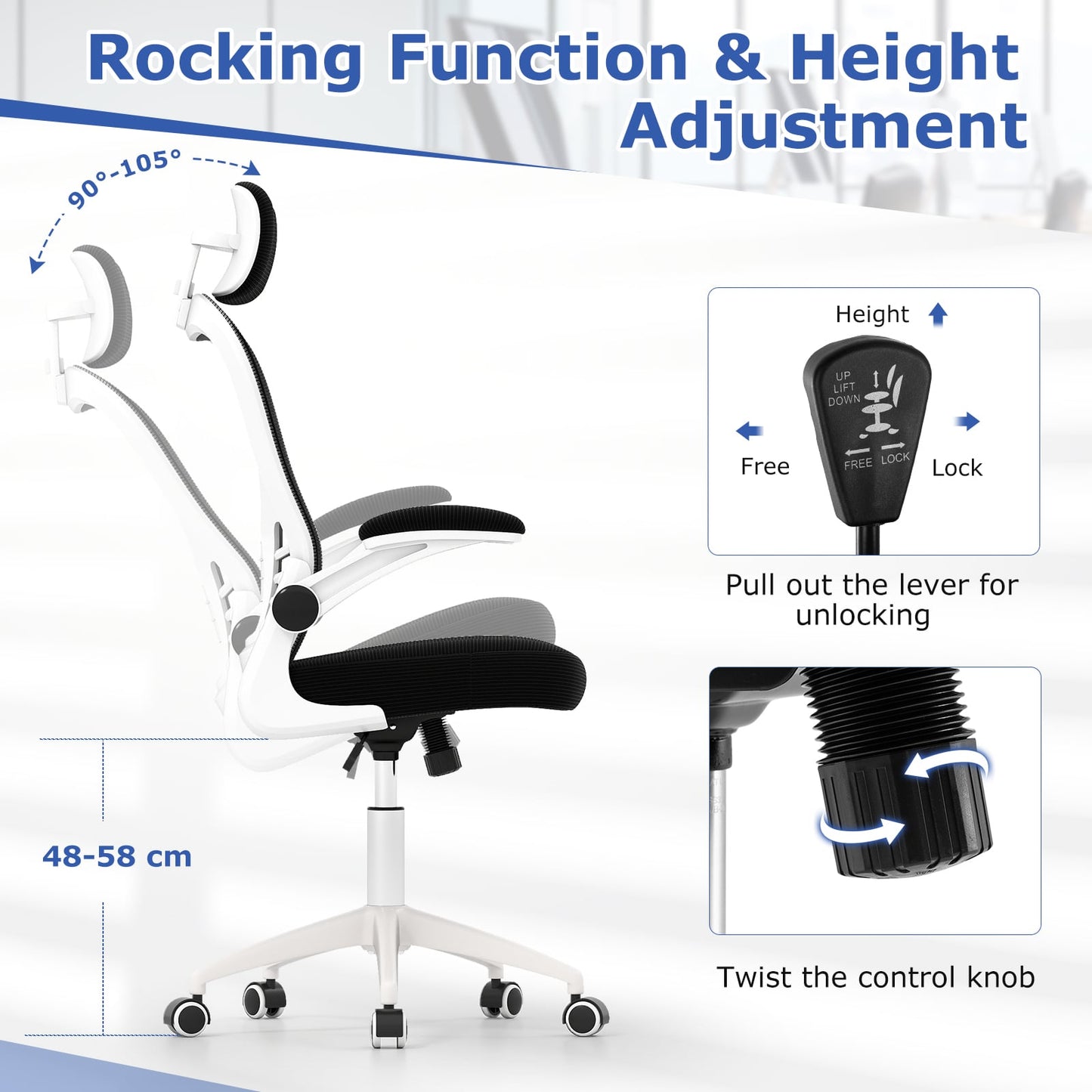 Ergonomic Mesh Office Chair with Breathable Backrest and Flip-up Armrests-Black & White