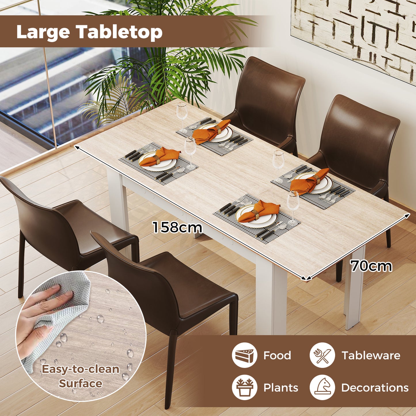 Extendable Dining Table with Adjustable Tabletop-White