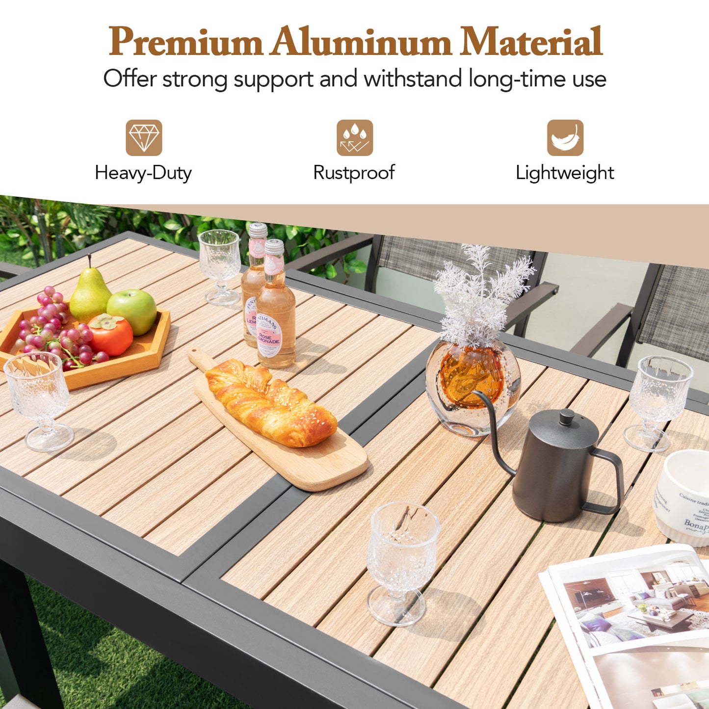 Extendable Wood-like Patio Dining Table with Stable Legs-Grey