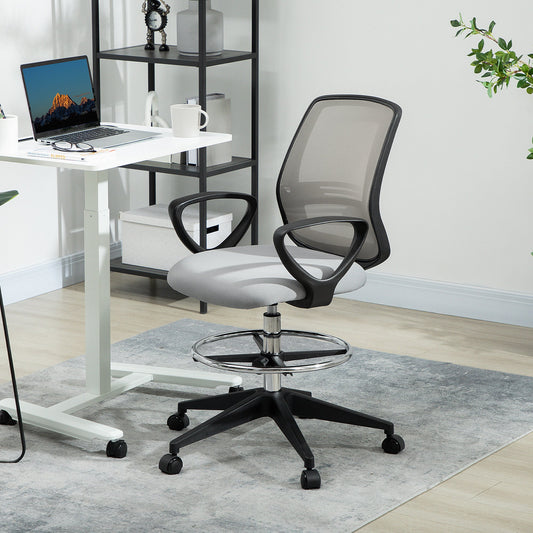 Vinsetto 100-120cm Draughtsman Office Chair, with Footrest - Light Grey