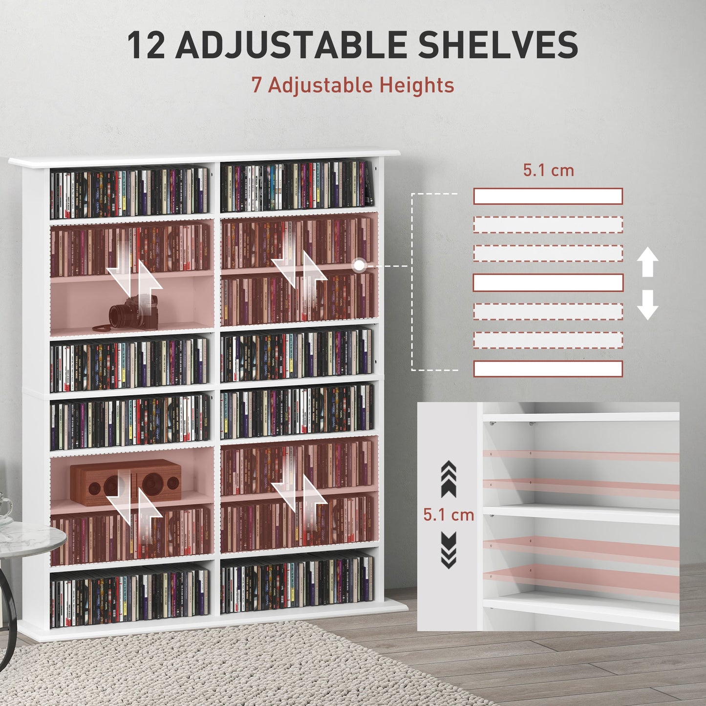 HOMCOM 16-Compartment Media Shelf- White