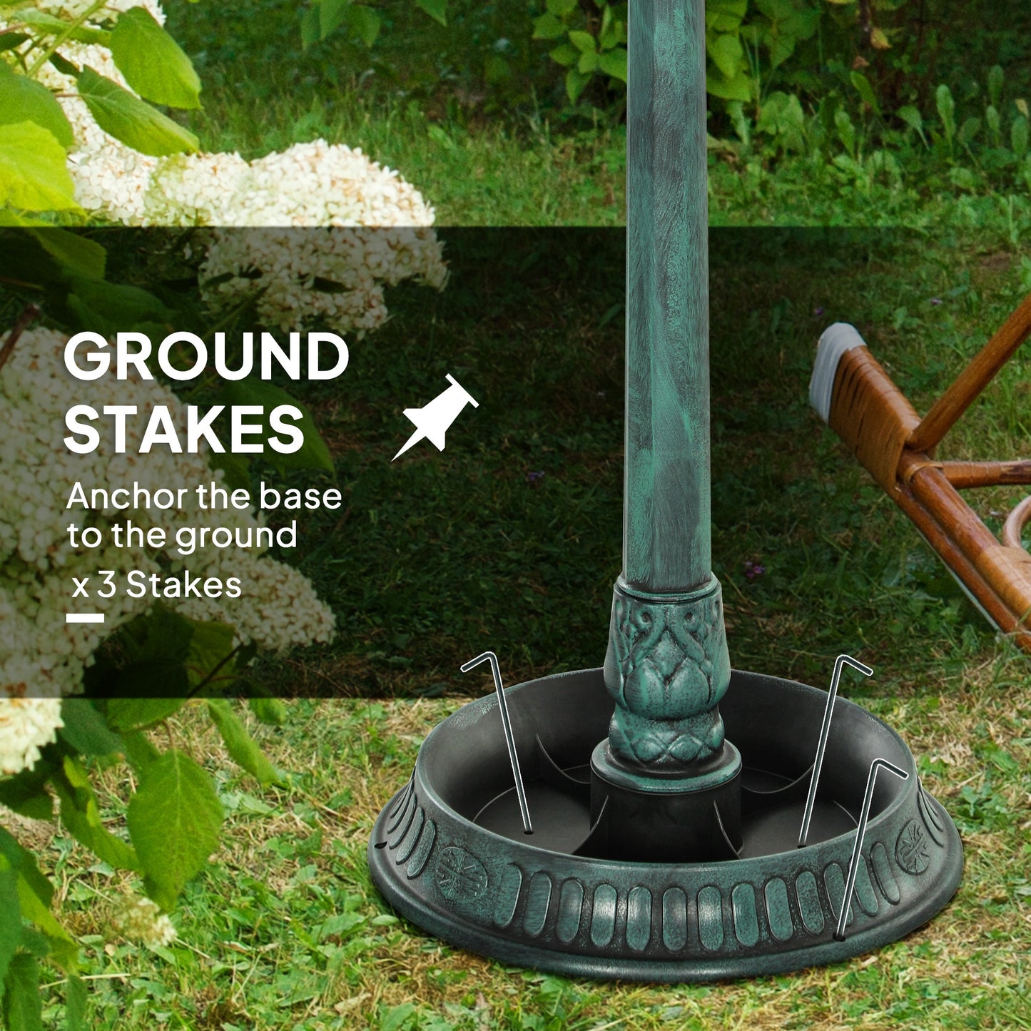 Outsunny 3-in-1 Garden Bird Bath, Freestanding Birdbath with Large Water Basin, Underneath Flower Planter, _50 x 113 cm, Green