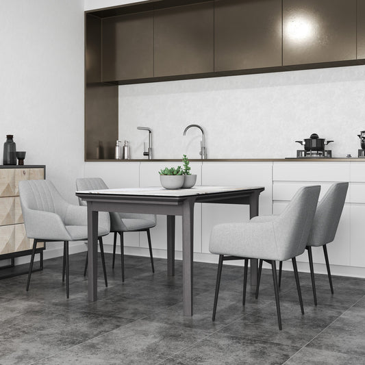 HOMCOM Dining Chairs Set of 4, Upholstered Linen Fabric Kitchen Chairs with Metal Legs for Living Room Dining Room, Light Grey