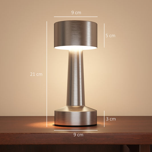 HOMCOM Cordless Table Lamp, Touch LED Desk Lamp with Rechargeable Battery, 3 Colour, for Bedroom Living Room, Silver