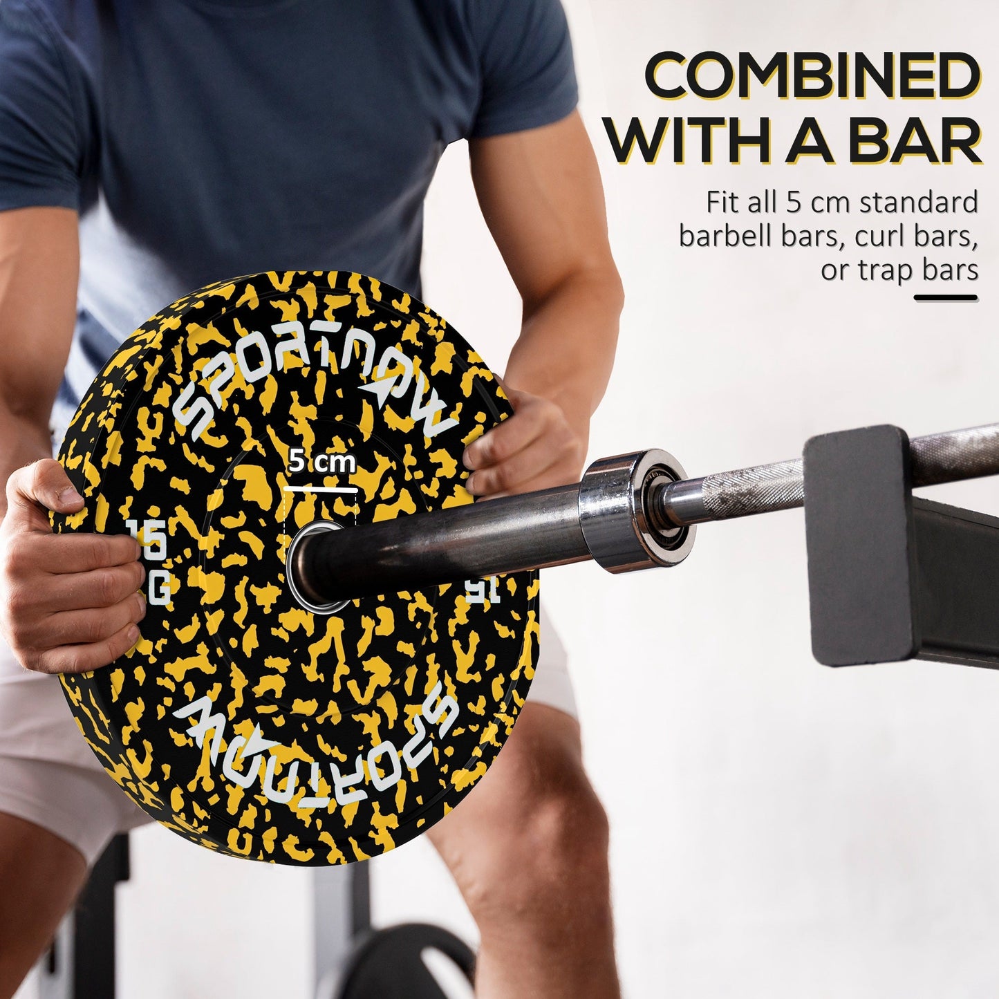 SPORTNOW Olympic Weight Plates with 5cm Holes, for Weight Lifting, 2 x 15KG