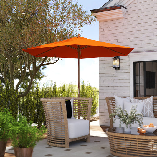 Outsunny 2.5m Wood Garden Parasol Sun Shade Patio Outdoor Wooden Umbrella Canopy, Table Market Umbrella with Vent, 38mm Pole, Rope Pulley Mechanism, Orange