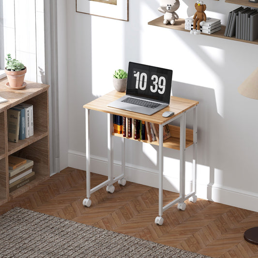 HOMCOM 63 cm Drop Leaf Writing Work Desk - Natural Wood Finish