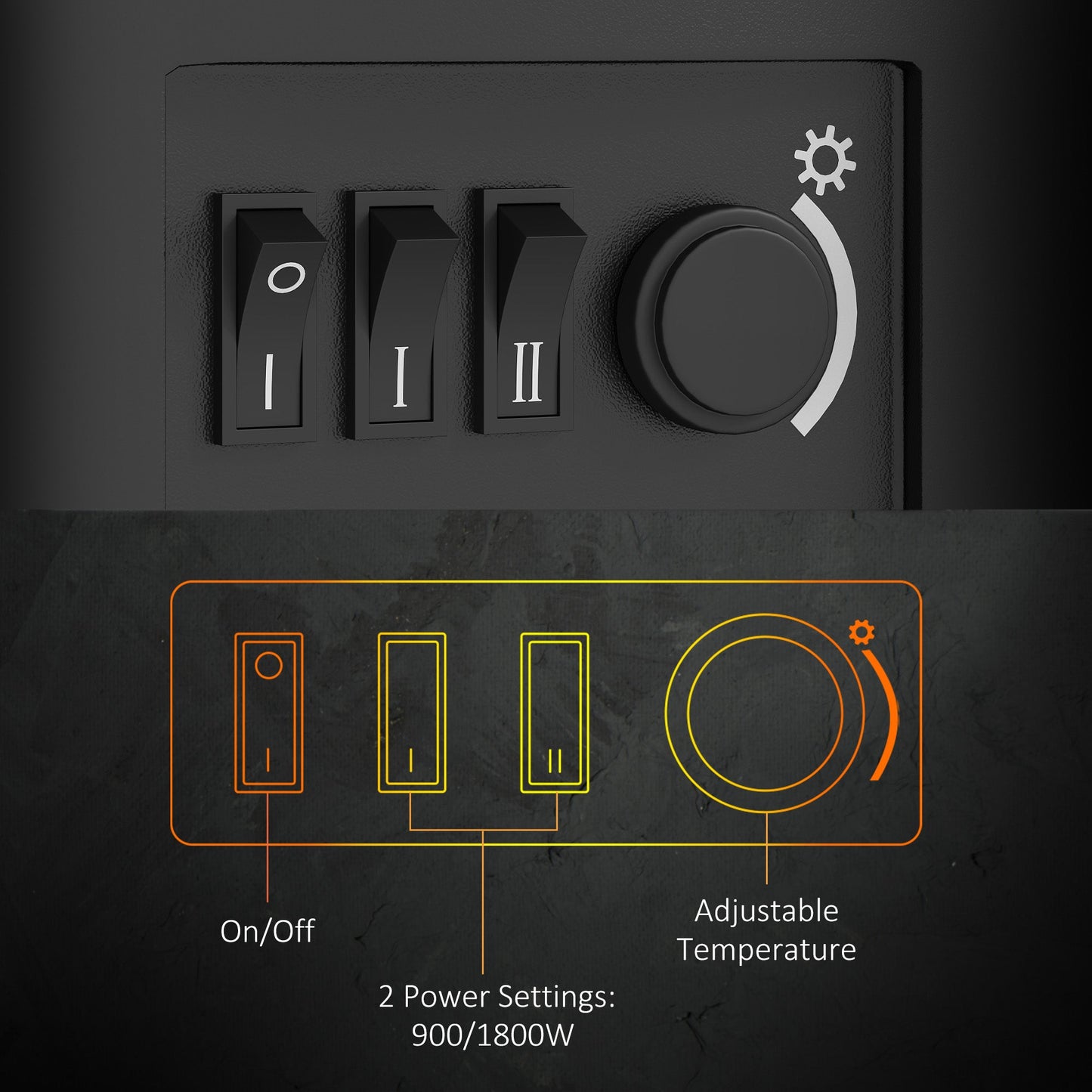 HOMCOM 1000W/2000W Freestanding Electric Fireplace, Indoor Heater Fire Stove with Log Burner Effect Flame, Thermostat Control