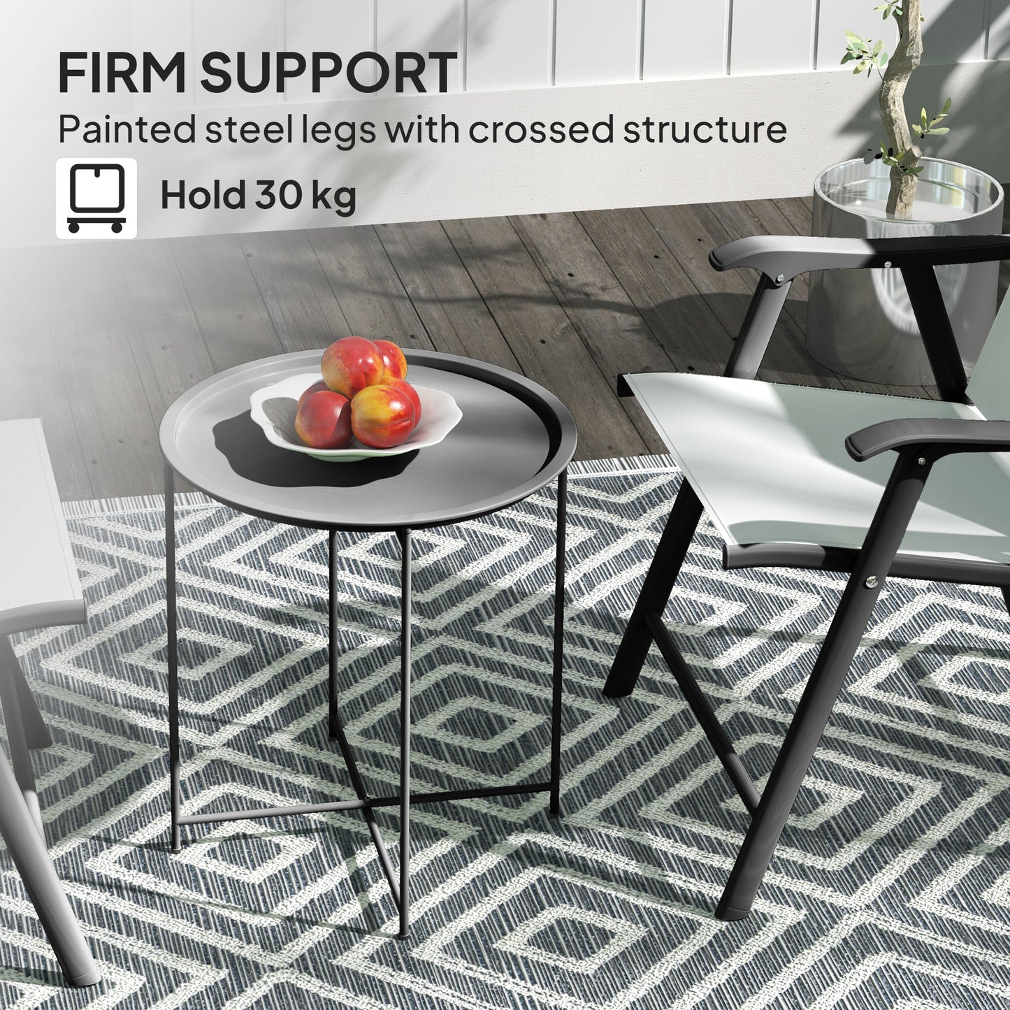 Outsunny Steel Removable Tray Top Garden Table - Black