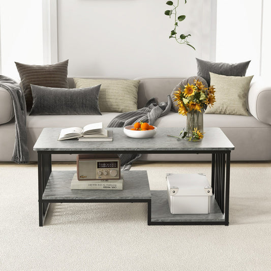 Faux Marble Coffee Table with Open Storage Shelf-Grey