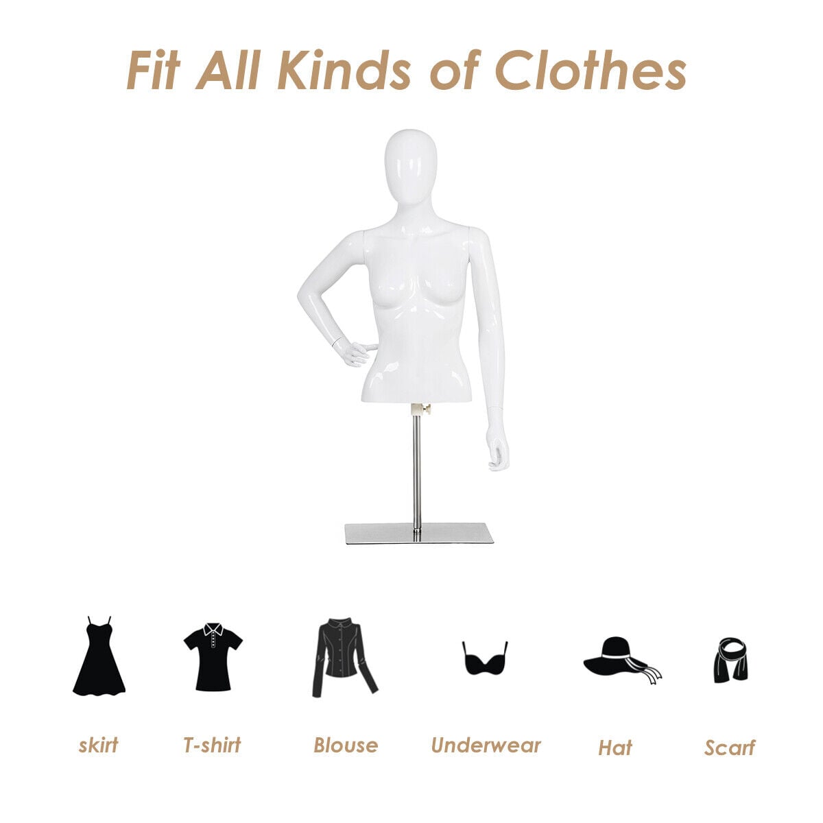 Female Half Body Mannequin with Adjustable Height and Arms