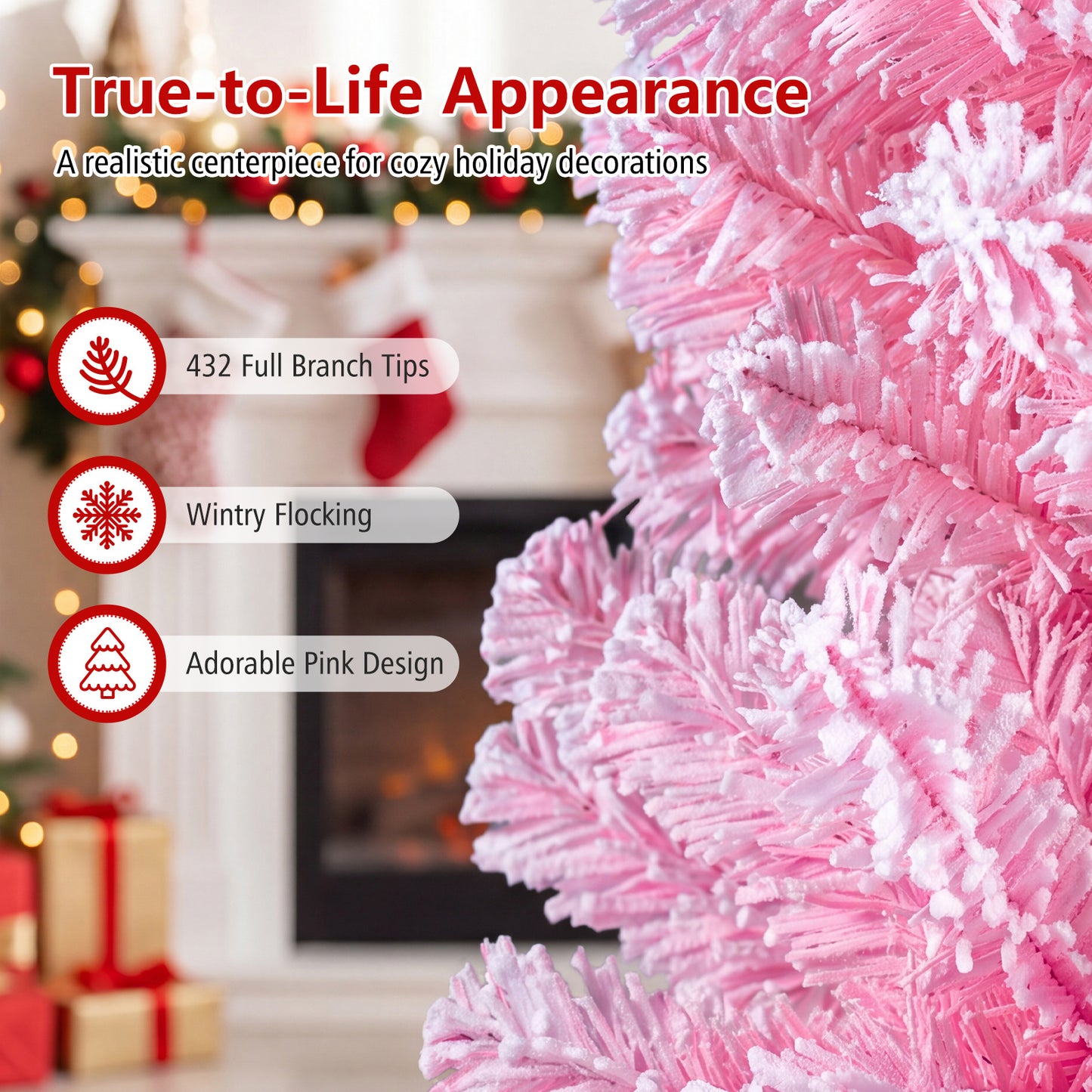 Flocked Pencil Christmas Tree with Full Branch Tips and Folding Metal Stand for Holiday Decor-150cm