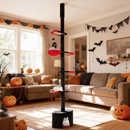 Floor to Ceiling Gothic Cat Tree 245-300 CM Adjustable-Black