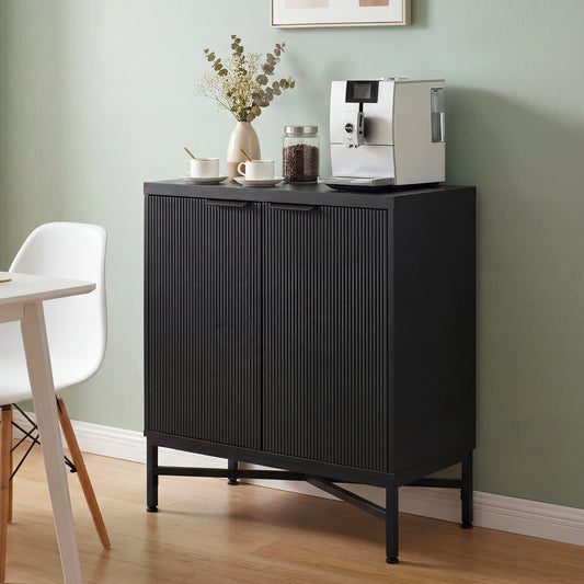 Fluted Sideboard Buffet Cabinet with 2 Doors and Adjustable Shelf-Black