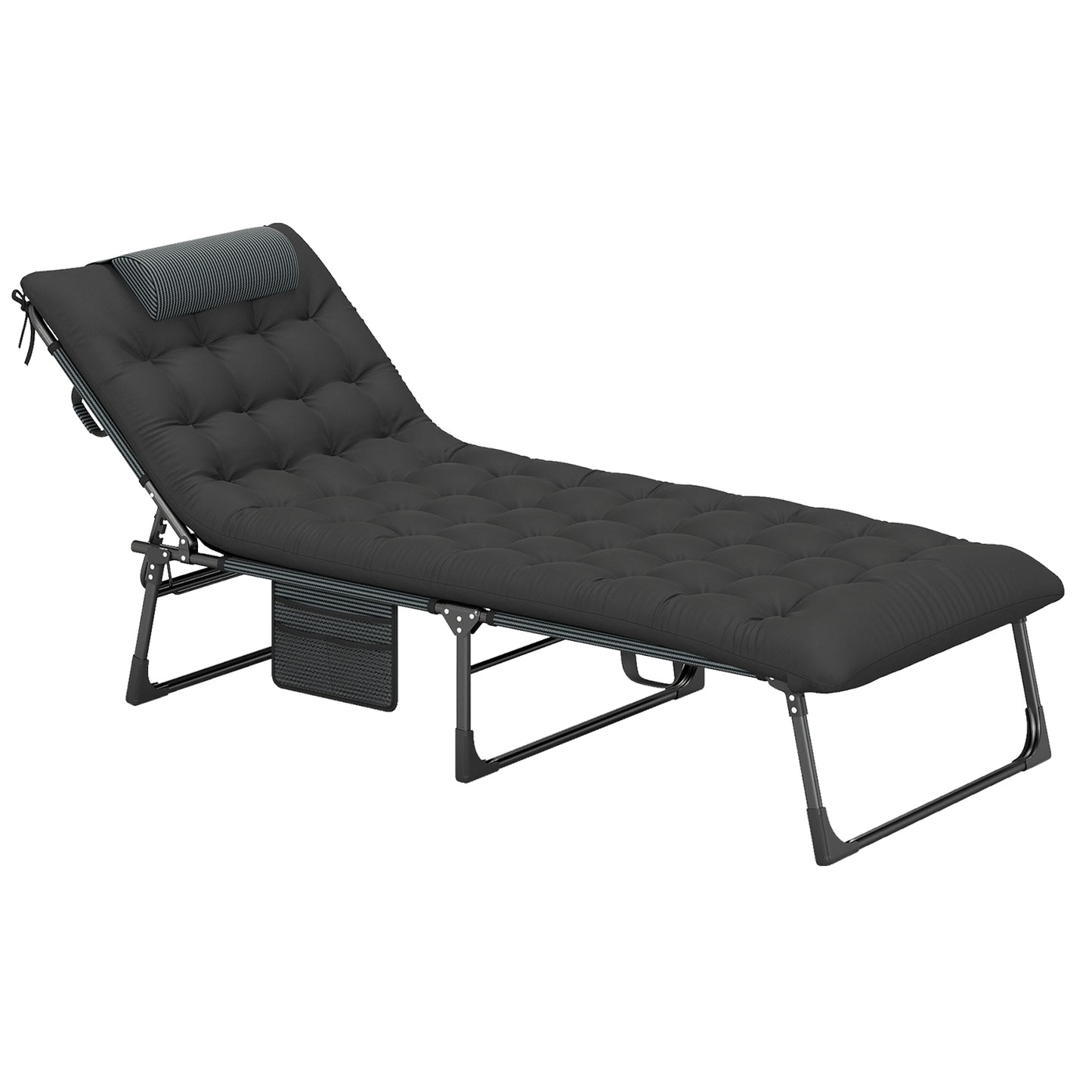Foldable Camping Cot with Slanted Headrest and Side Pocket-Black
