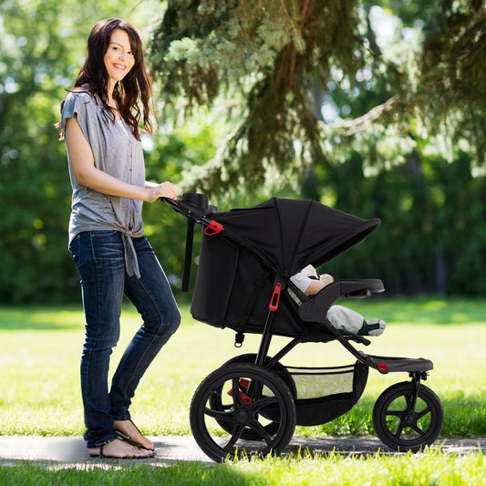 Foldable Jogging Stroller with Adjustable Canopy Reclining Seat-Black
