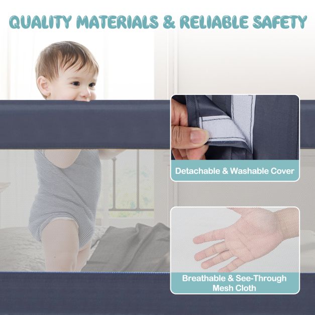 60-Inch Foldable Bed Rail Swing Down Baby Bed Guard Rail with Adjustable Safety Strap-Grey