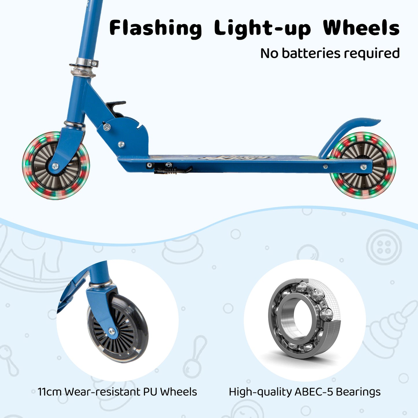 Foldable Kids Scooter Adjustable with Lighted Wheels and Kickstand-Blue