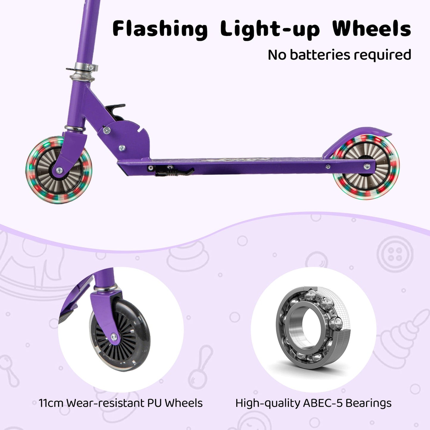 Foldable Kids Scooter Adjustable with Lighted Wheels and Kickstand-Purple