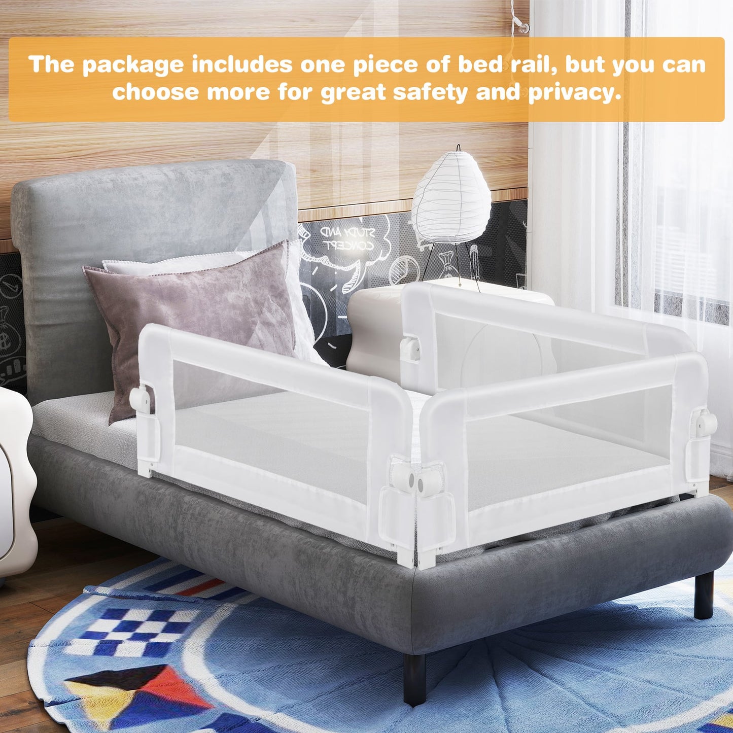 Foldable Toddler Bed Rail with Removable Oxford Cover-White