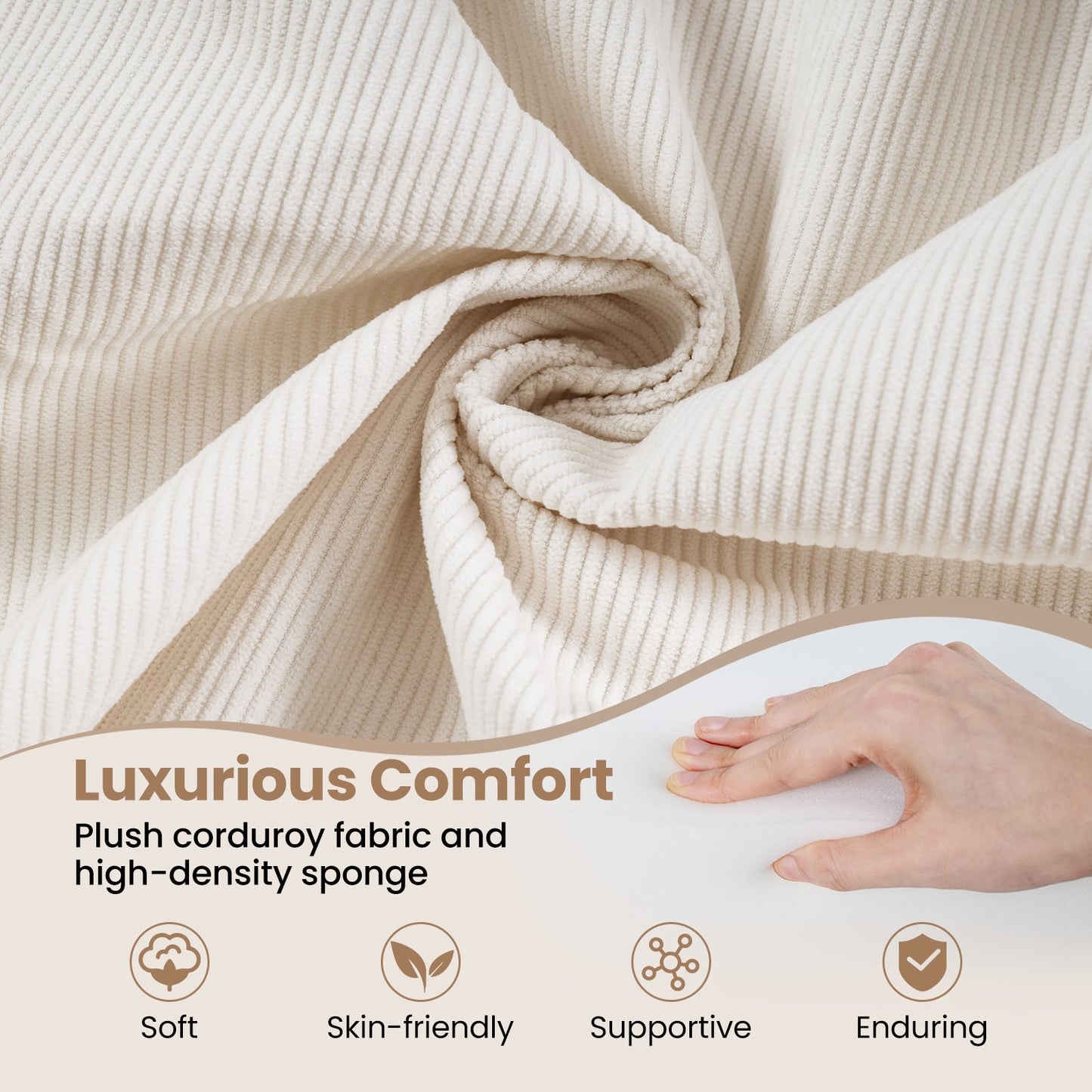 Folding Sofa Bed 4-in-1 Convertible Futon Couch with Comfy Corduroy Cover-Beige