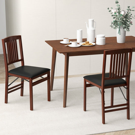 Folding Dining Chairs Set of 2 Upholstered Kitchen Chairs with Padded Seat-Brown