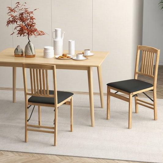 Folding Dining Chairs Set of 2 Upholstered Kitchen Chairs with Padded Seat-Black