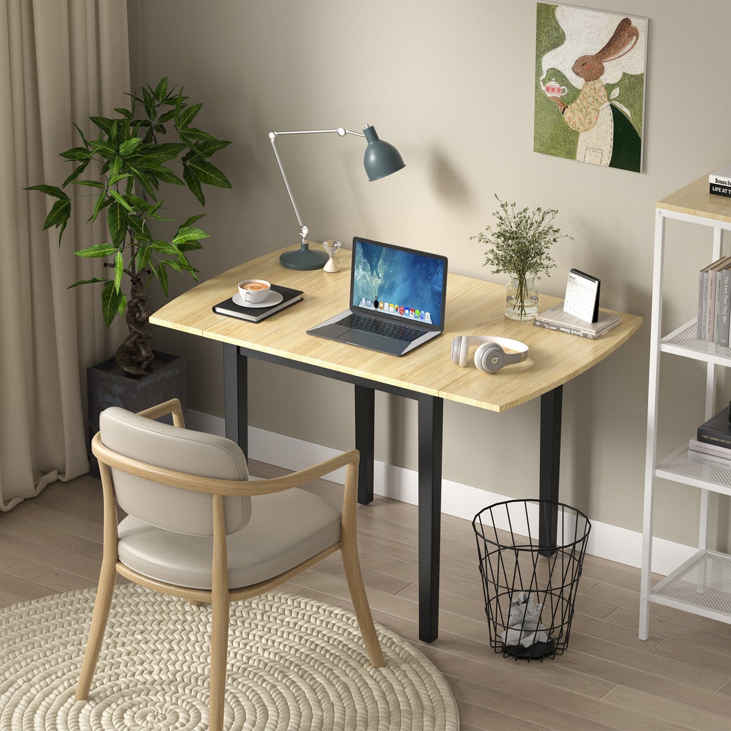 Folding Dining Table Drop Leaf Tables with Solid Wood Legs