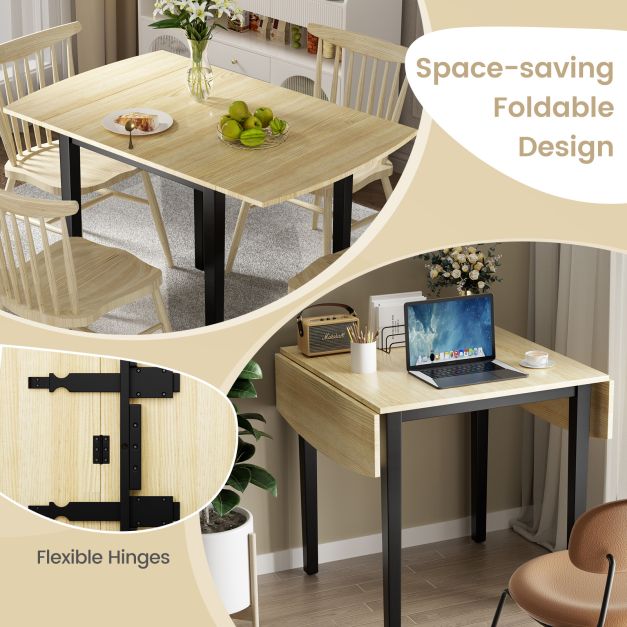 Folding Dining Table Drop Leaf Tables with Solid Wood Legs