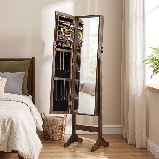 Freestanding Jewelry Armoire Cabinet with Full Length Mirror-Rustic Brown