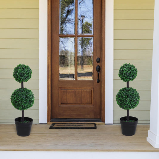 Outsunny Set of 2 Artificial Boxwood Ball Topiary Trees Potted Decorative Plant Indoor Decor (67cm)