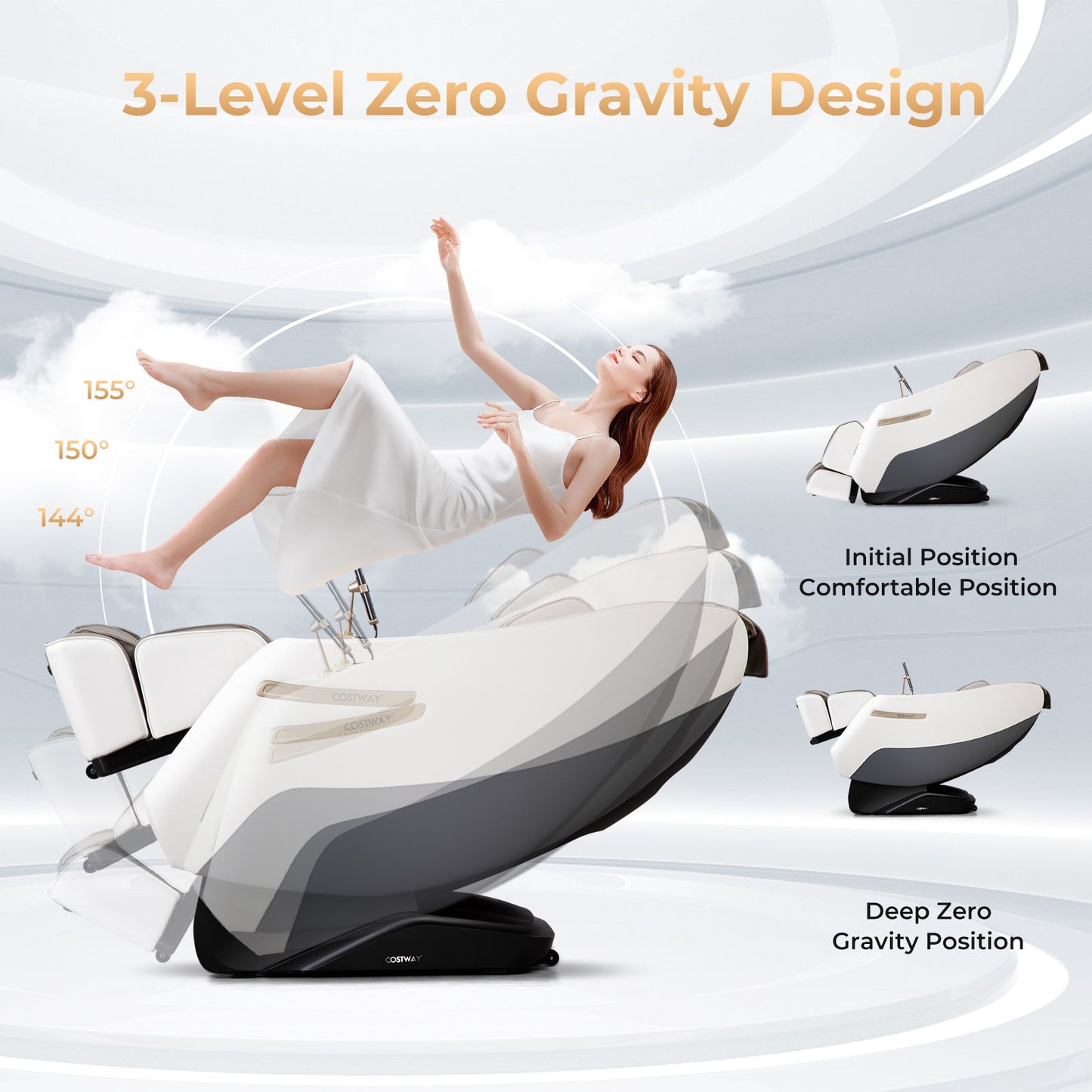 Zero Gravity SL Track Shiatsu Massage Recliner Chair with Waist Heating-White