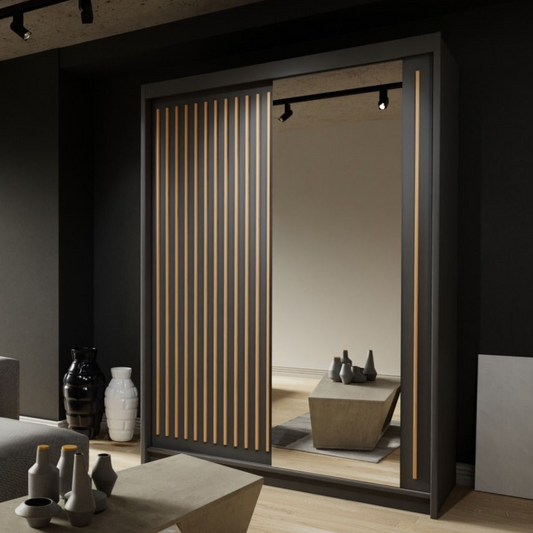 Zeus Sliding Door Wardrobe Multiple Sizes - Available in Oak,Grey, White or Black
