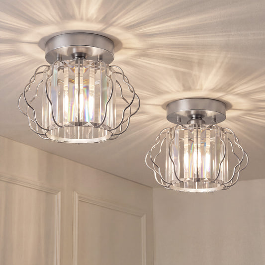 HOMCOM Crystal Ceiling Light Fixtures, Modern Semi-Flush Ceiling Lighting with Crystal Strips, 2 Pack, Silver Tone
