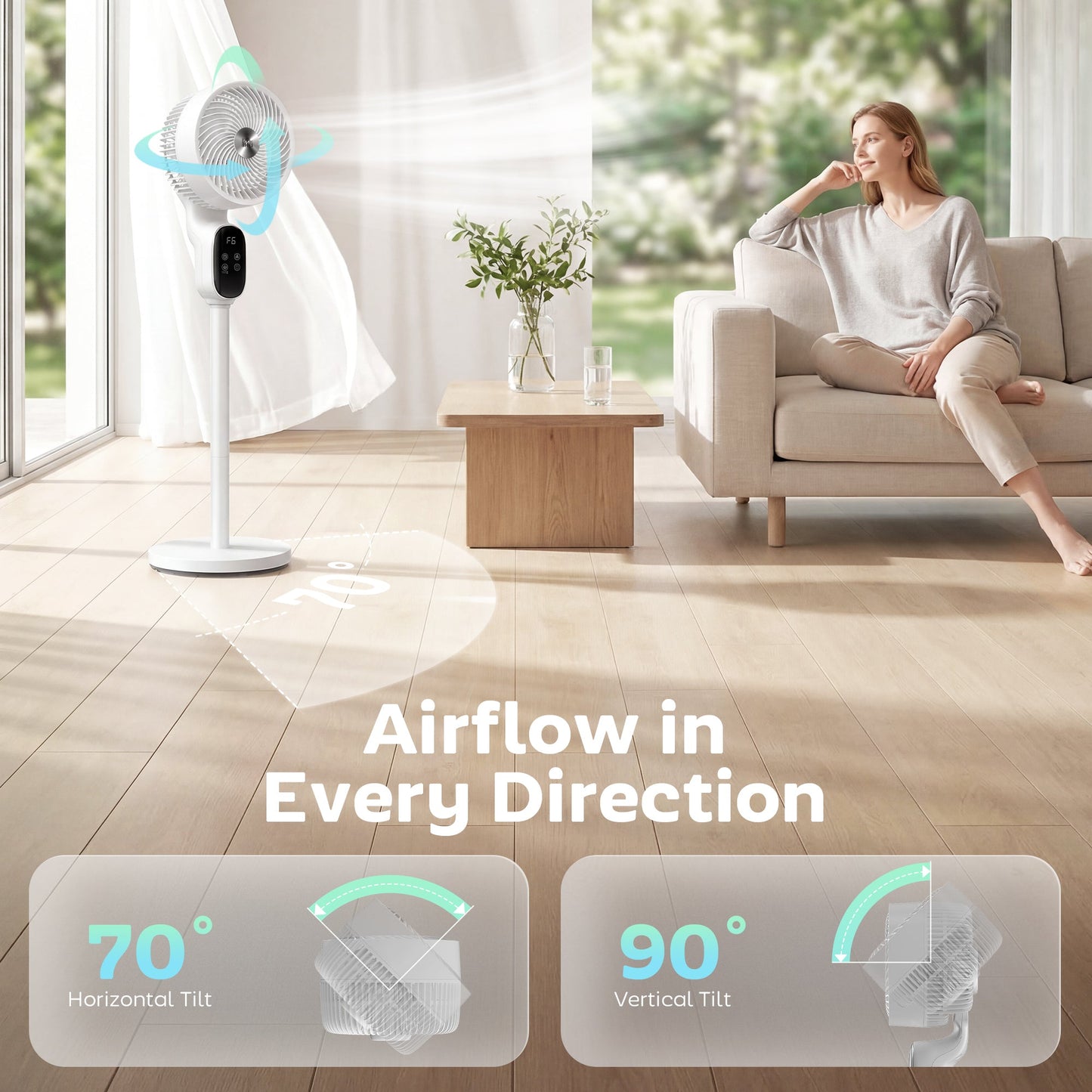 HOMCOM 20 dB Silent Standing Fan for Bedroom, 39" Pedestal Fan with Remote, 90° Oscillating, 8 Speeds, Adjustable Height, White