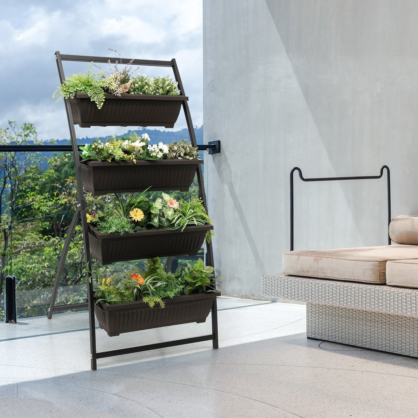 163cm 4-Tier Vertical Garden Planter with 4 Container Boxes and Drainage Holes