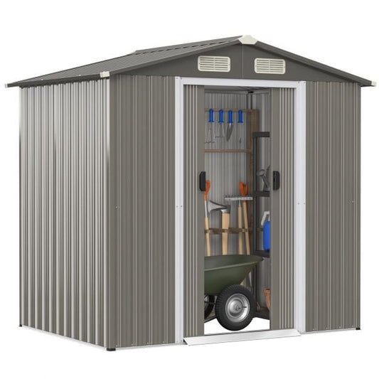 6 x 4 Feet Outdoor Metal Storage Shed with Ventilation Sliding Doors-Light Grey