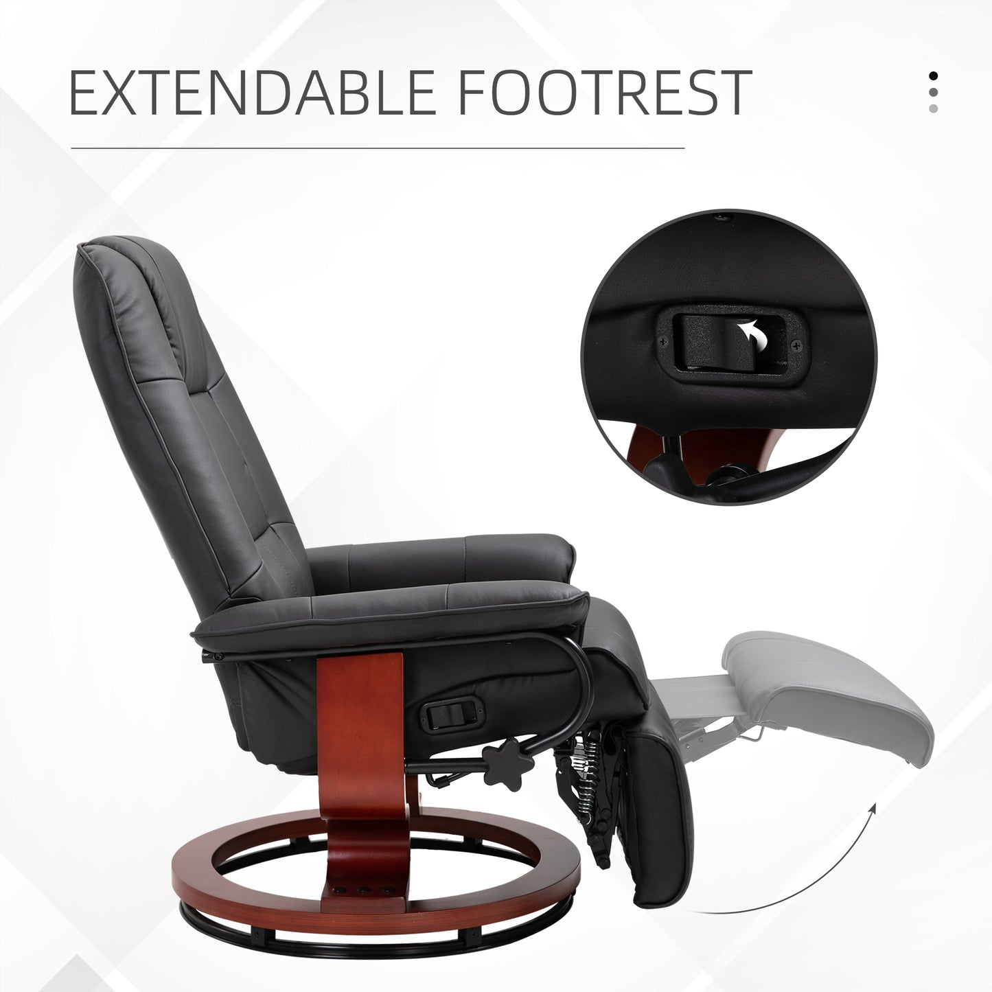 HOMCOM Reclining Swivel Chair, with Footrest - Black