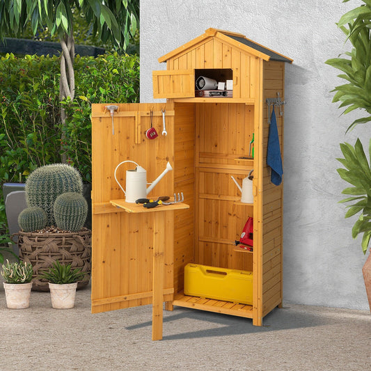 180.5CM Tall Outdoor Storage Cabinet with Lockable Doors and Foldable Table-Natrual