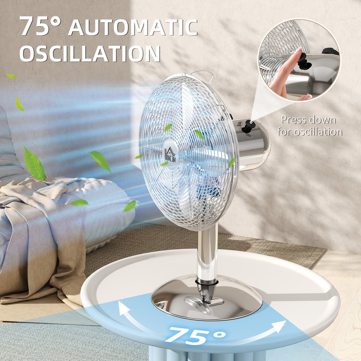 HOMCOM Three-Speed Oscillating Desk Fan - Silver-Tone