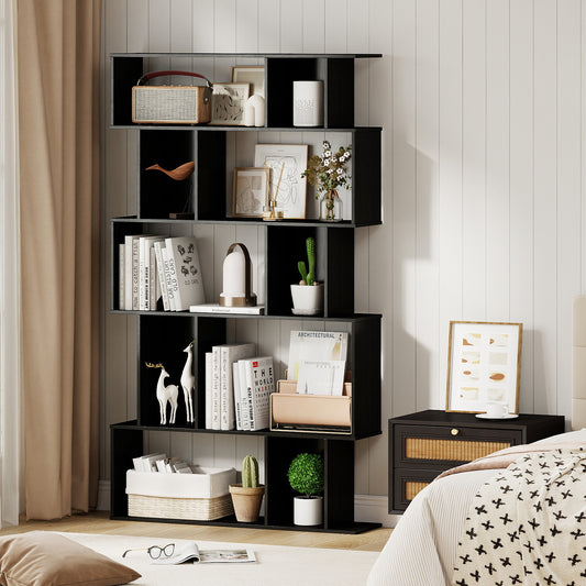 Geometric Bookshelf 5-Tier Bookcase with Open Shelves and Closed-back Cubes-Black