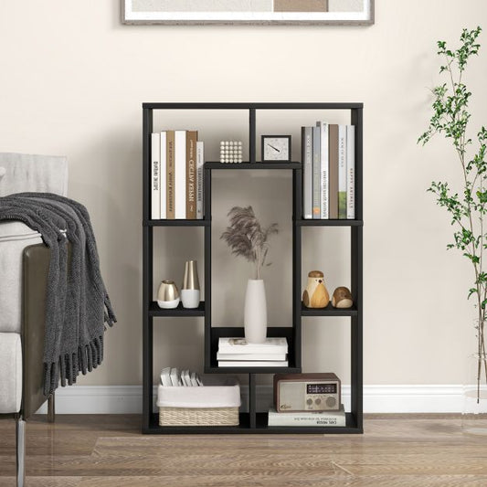 7-Cube Geometric Bookshelf Open Bookcase with Anti-Toppling Device-Black