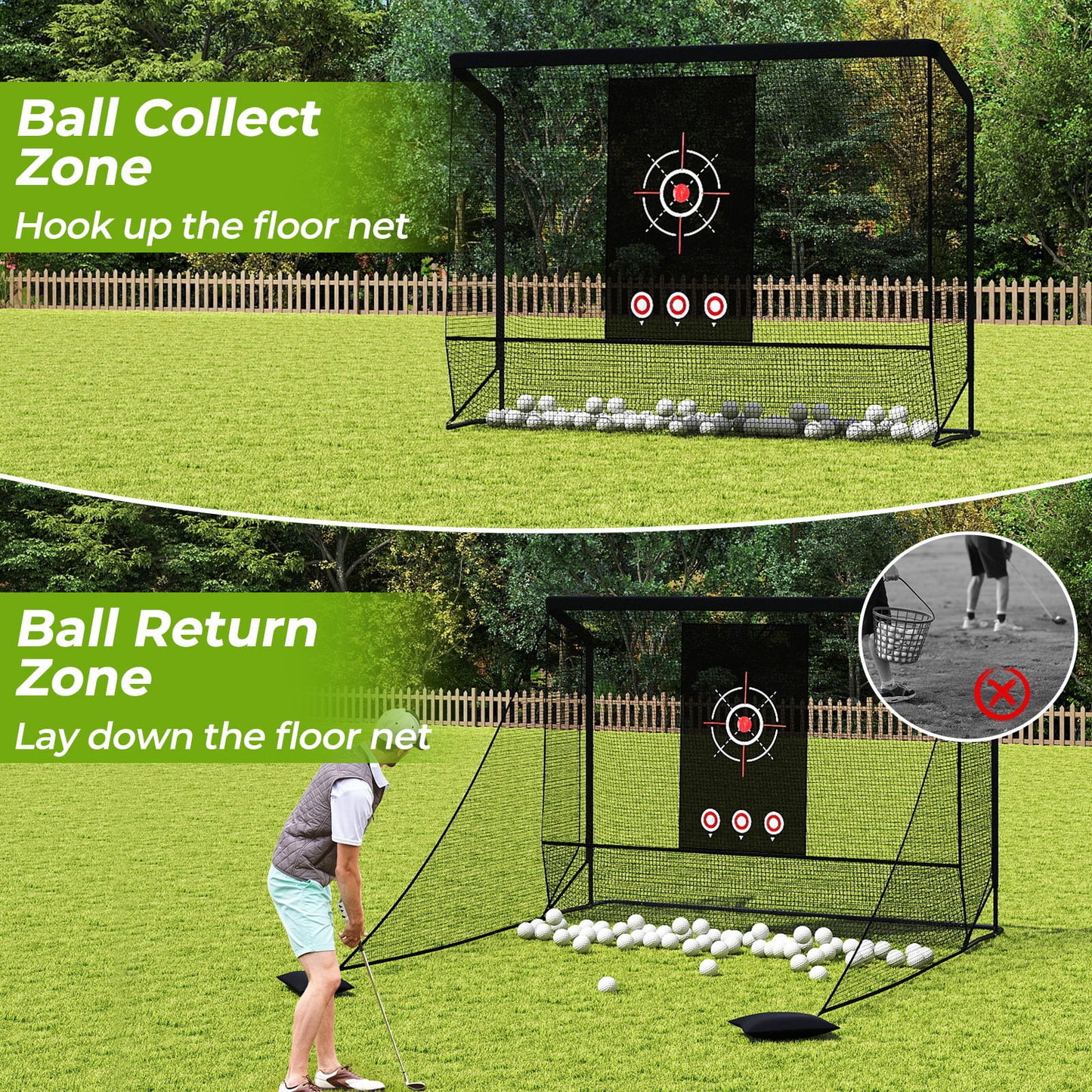 Golf Practice Hitting Net Golf Cage with Dual Side Barriers