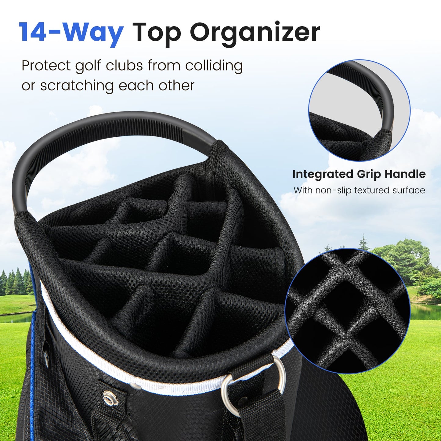 14-Way Golf Cart Bag with 9 Zippered Pockets and Cooler Bag-Blue